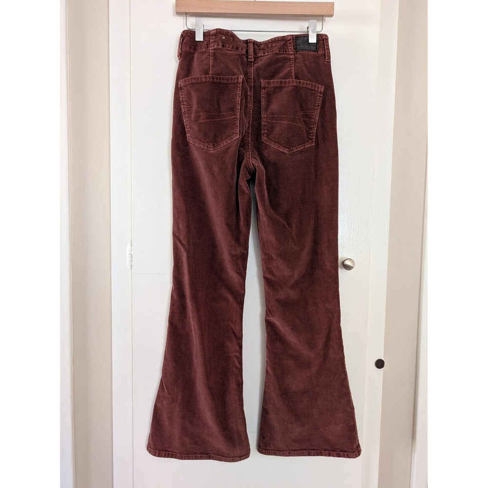 American Eagle Burgundy Corduroy‎ High Rise Flare Pants Button Fly Womens 4S - Picture 2 of 8